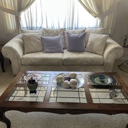 Beautiful Glass And Wood Coffee Table And Matching End Table