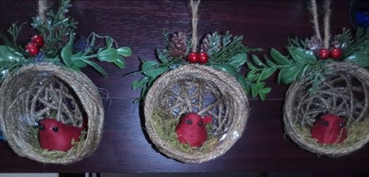Rustic Jute Cardinal Bird Christmas Ornaments Set of 3
