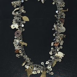 VTG Nomadic Tribal Silver Tone Necklace With Charms 1961 Pakistan Moon Coin