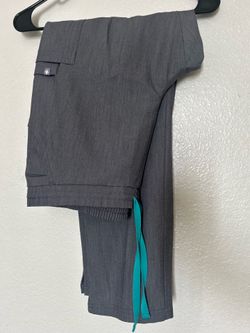 FIGS Women’s Yola Slim Scrub Pants Graphite Teal Drawstring Size L Petite