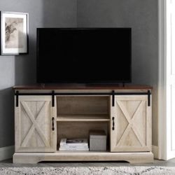 New Farmhouse Sliding Barn Door Corner TV Entertainment Stand