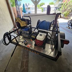 CARWASH EQUIPMENT READY FOR WORK
HONDA GX200 GASOLINEPRESSURE WASH
-WATER TANK 100GAL WITH HOSE
-100FT ROLLING REEL WITH HOSE
-SHORT GUN AND LARGE
350