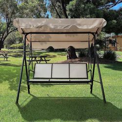 New 3-Person Outdoor Steel Patio Adjustable Canopy Porch Swing Chair