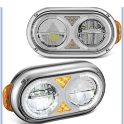 DNA Motoring Chrome Signal Headlights Compatible With 2008-2021 Peterbilt 389