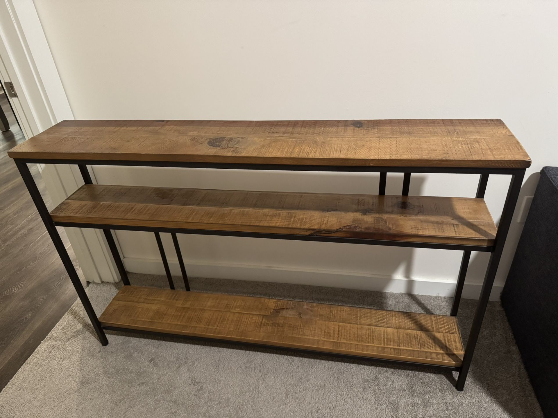 Solid Wood And Metal 3-shelves Console Table.