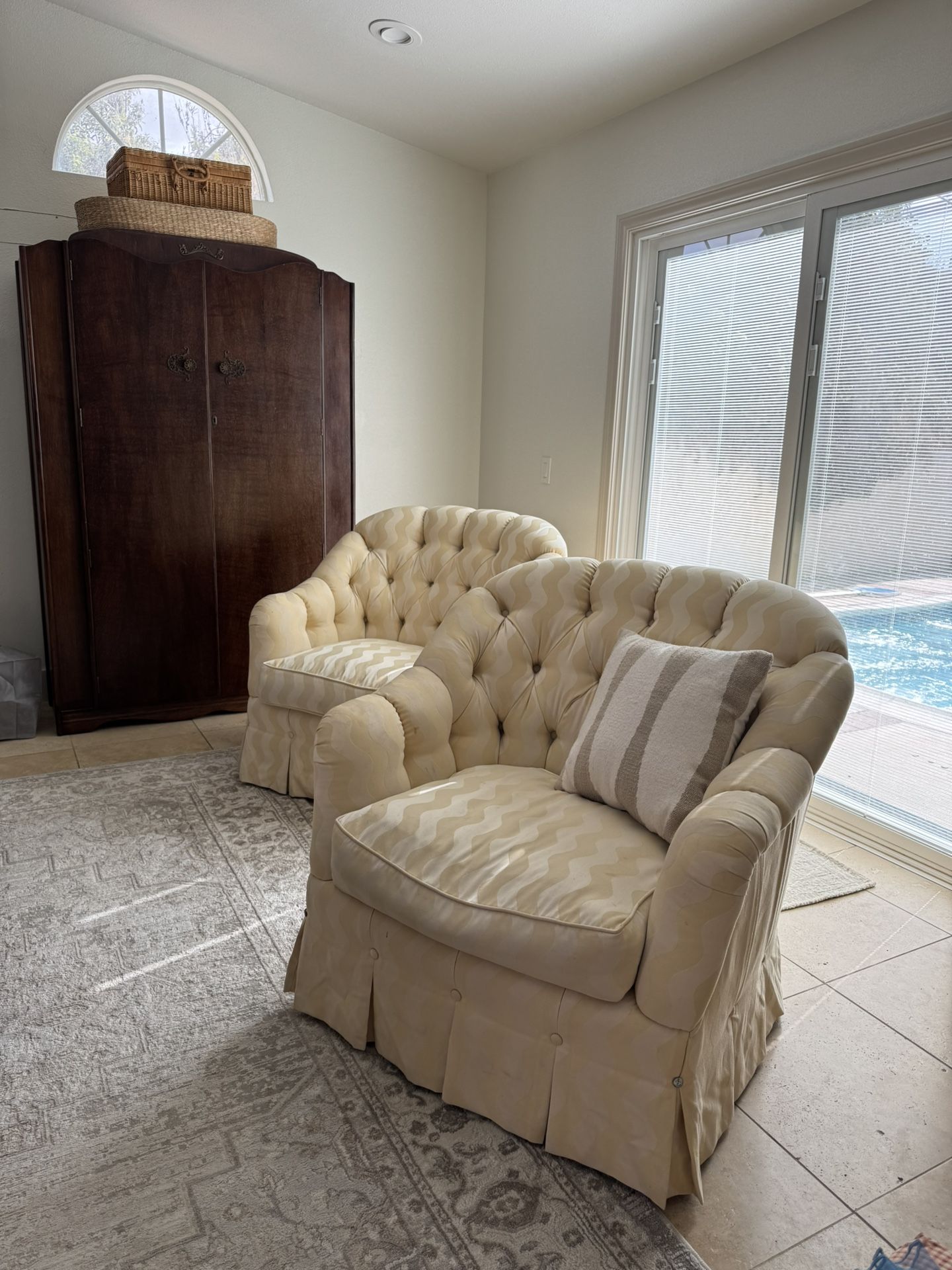 Oversized Matching Set Vintage Chairs Swivel Cottage Core Accent Living Room French Farmhouse English 
