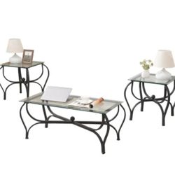 Brand new 3pcs coffe/end table set tempered glass new in box assembly Required
