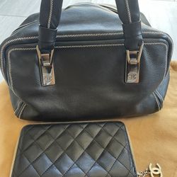 CHANEL Black Bowler Bag, Wallet, AND Dust Bag combo bundle
