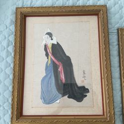 2 Antique Watercolor Framed Pictures From Japan. 