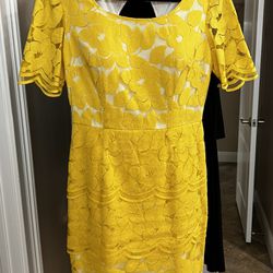 Antonio Melani Yellow & Nude Lace Dress