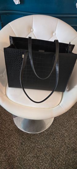 Beis black croc vegan leather large tote
