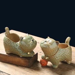 2PCs Naughty Cat Ceramic Succulent Plant Pot Design with Gift Box