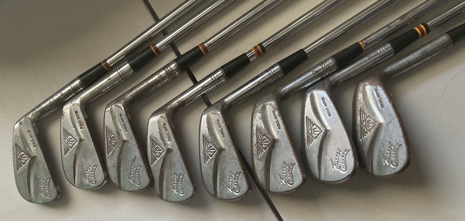 Vintage MacGregor Tourney Irons 2-9-Rec M75-Leather Grips-Matching & Antique A.J Spaulding Golf Clubs