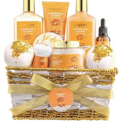 Gift Basket for Women, Mother's Day Gifts, 10Pc Almond Milk & Honey Beauty & Personal Care Set