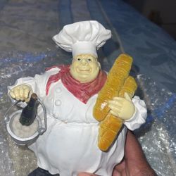 Italian Statue Chef holding Bottle Of Wine And Bread
