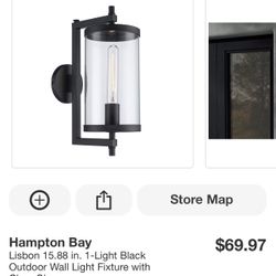 Hampton Bay Lisbon 15.88 in. 1-Light Black Outdoor Wall Light Fixture with Clear Glass