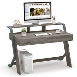 Tribesigns Hoga-F1146 23-in Gray Traditional Pine Computer Desk Hutch Included