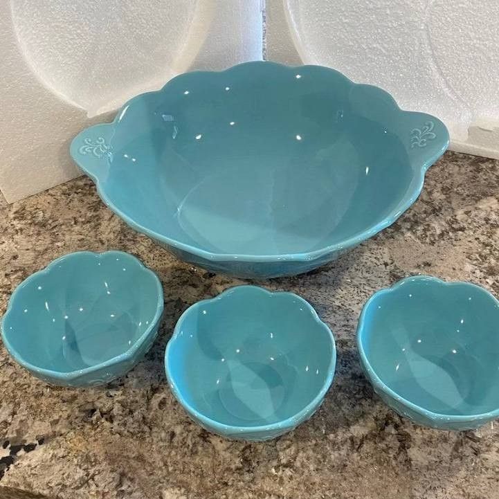 Tazón Para Servir Y 3 Platitos Para Condimentos Princess House Kitchen & Dining