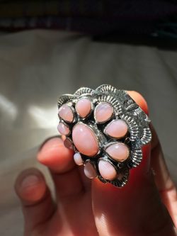 Size 7 - Pink conch 925 sterling silver ring