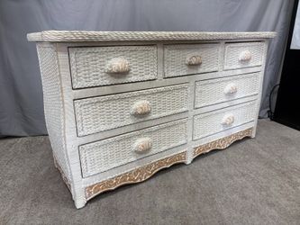 PIER 1 Vintage Jamaica Whitewashed 7-Drawer Wicker Dresser