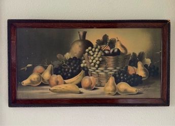 Old Framed Fruit Artwork 30.5 in. X 16.5 in
