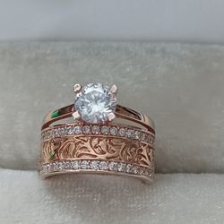 Beautiful Rose Gold Sterling Silver Crystal Ring Women's Size 7