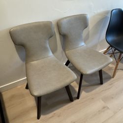 Modern Mid Century Set Of 2 Accent Gray Leather Chairs