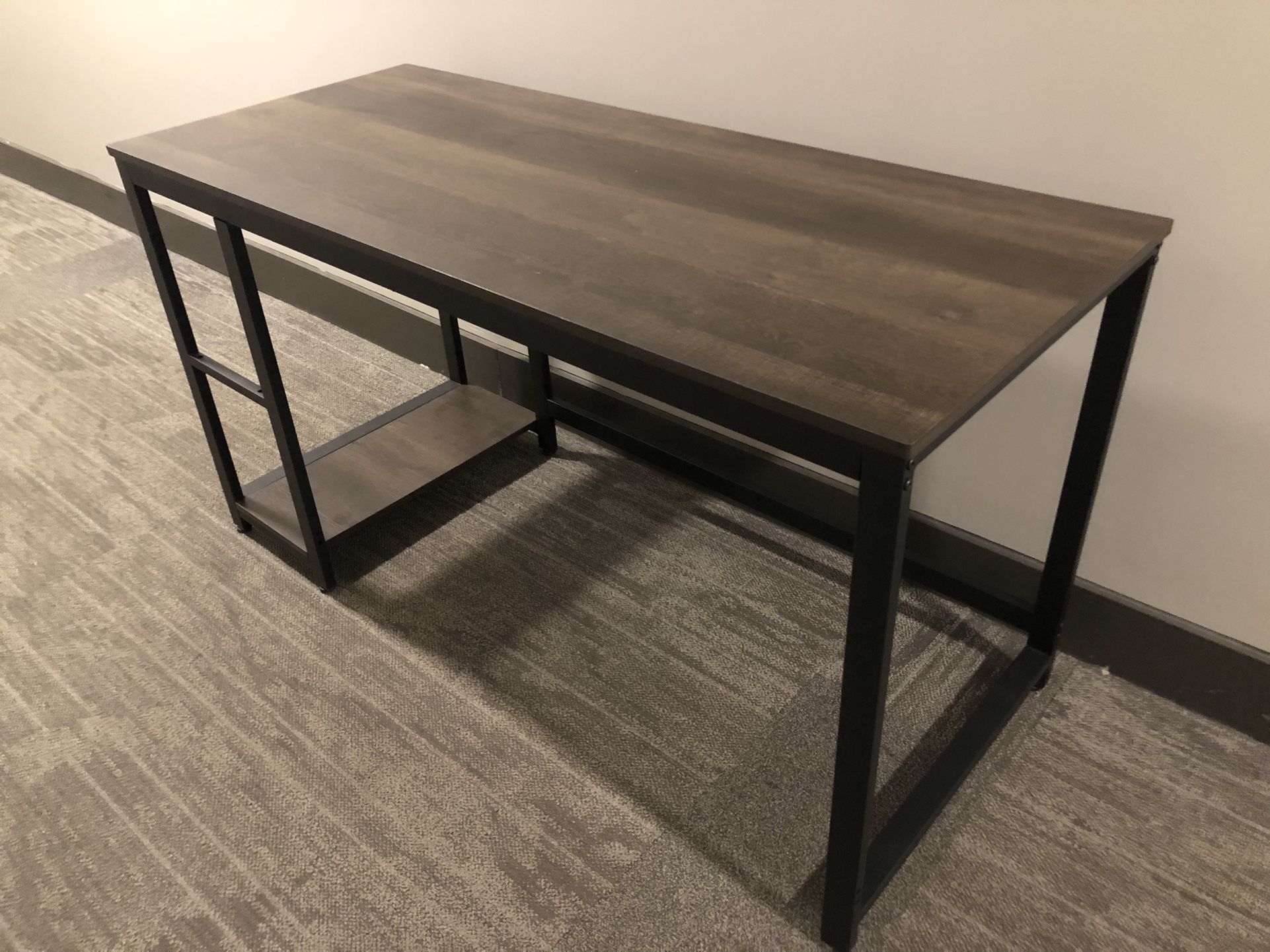 Large Desk Storage Tower Shelves Rustic Brown Top Black Metal Frame