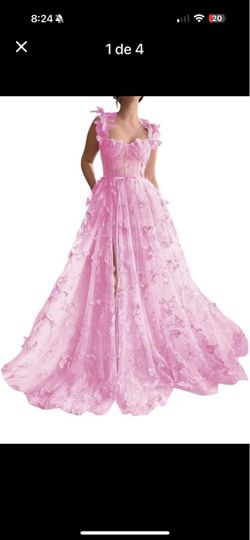 Pink Butterfly Tulle Ball Gown