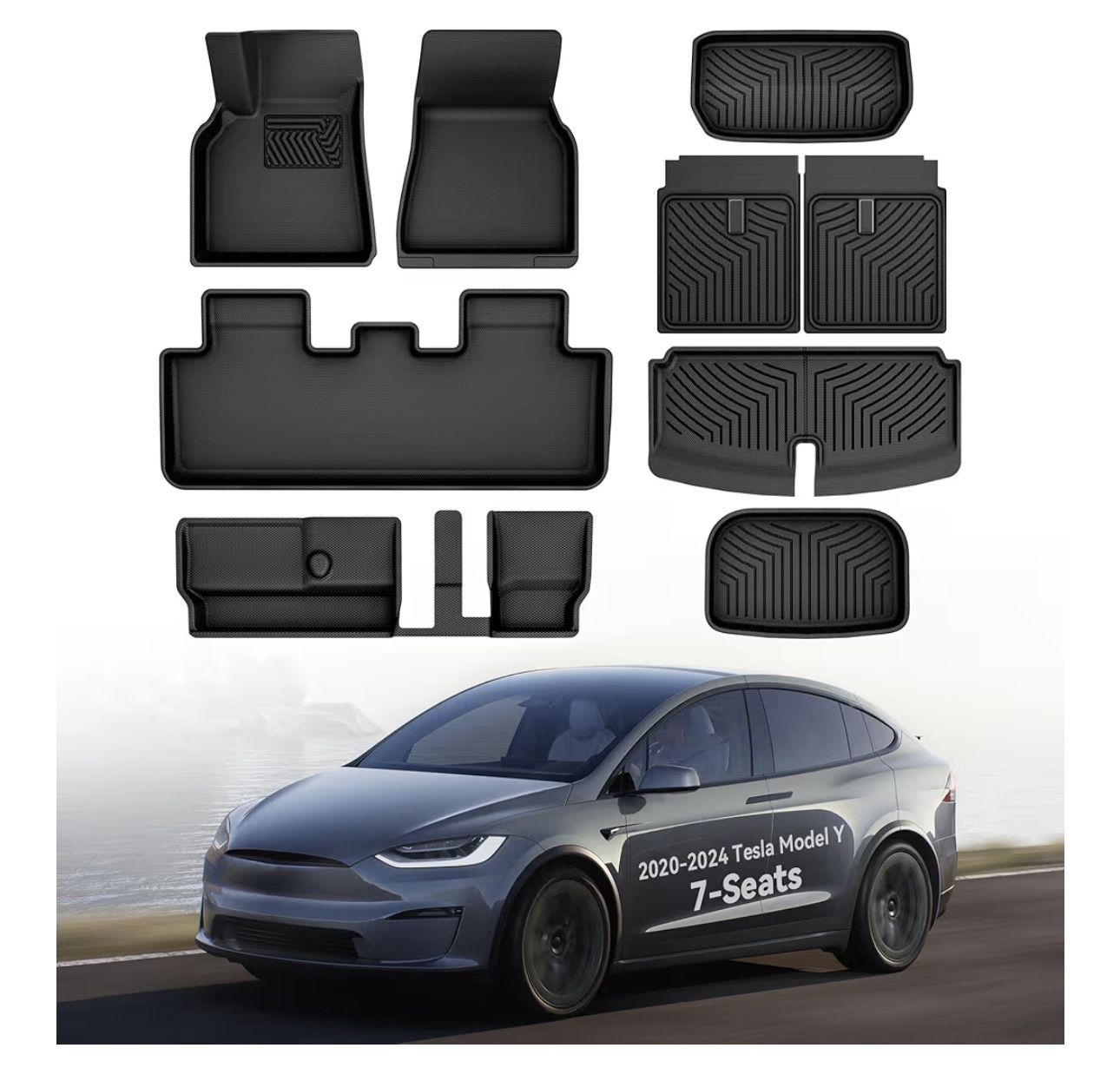 OEDRO Floor Mats Fit for Tesla Model Y 2025-2020 7-Seat, Fit for Model Y All Weather TPE Cargo Liner Cargo Trunk Model Y Accessories, Black