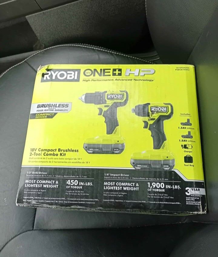 Ryobi ONE+ HP 18V Brushless Cordless Compact 1/2" Drill And Impact Driver Kit