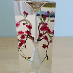New Pink Flowers In Vase Crystal Glass Sculpture Atlantic City 