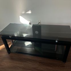 Black Glass TV Stand – 52” – Modern Metal Frame
