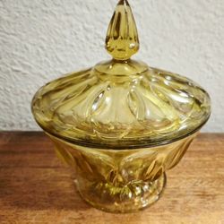MCM Anchor Hocking Amber Yellow French Candy Bonbonniere Glass Jar