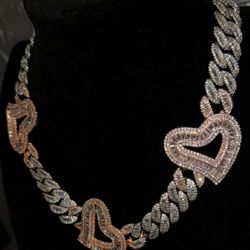 18 k Gold-plated Two Tone Triple Heart Cuban 