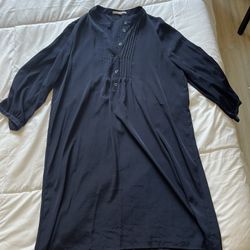 Navy Blue Gap Ruffle Button Blouse Dress Size Large Women