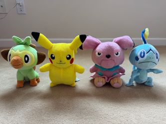 Authentic Pokemon Plush LOT: Corduroy Pikachu, Snubbull, Grookey, & Sobble EUC!