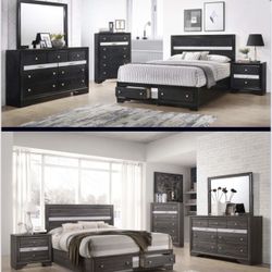 NEW BLACK OR BROWN QUEEN BEDROOM SET WITH DRAWERS ! 