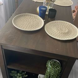 Brown Dining Table With Stools (bookshelf)