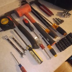 Used Hand Tools And Tool Bag With Helmet