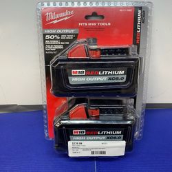 Milwaukee 48-11-1862 M18 18-Volt Lithium-Ion High Output 6.0Ah Battery Pack (2-Pack) New