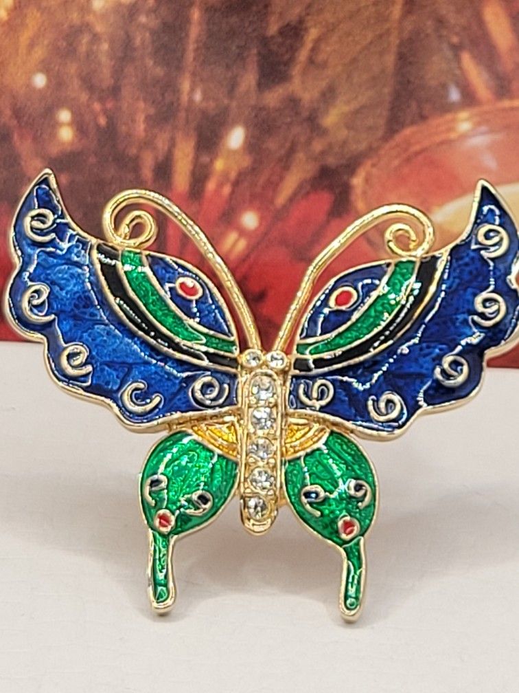10K RENAISSANCE REVIVAL BUTTERFLY GP BROOCH CZ DIA STONES 2