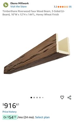 Ekena Millwork Timberthane Riverwood Faux Wood Beam, 3-Sided (U-Beam), 10"W x 12"H x 144"L - NEW