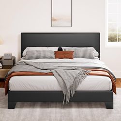 BIG SALE Full Size Platform Bed Frame with Clean Line Fabric & Adjustable Headboard, Wood Slats Support, No Box Spring Needed, Easy Assembly, Black