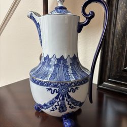 BOMBAY & COMPANY Cobalt Blue & White Rosette Coffee Pot Vintage