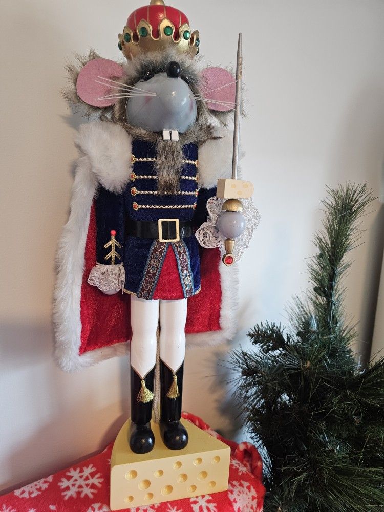 $75.00 - 2FT Christmas Nutcracker, "Mouse King".  On Cheese Base + Cheese On Sword!  Colorful/Nice Fabrics - Like New Condition!