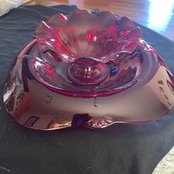 Set of 2 Pieces Red Crows Foot square Bowl Depression