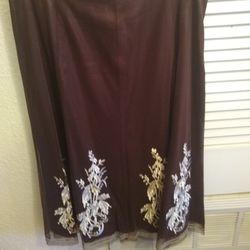 Nygard Collection Brown With Beige Embroidery Skirt 