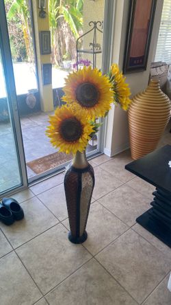 Large Decorative Vase with Artificial Sunflowers