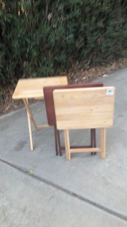 3 portable foldable TV tray tables solid wood
